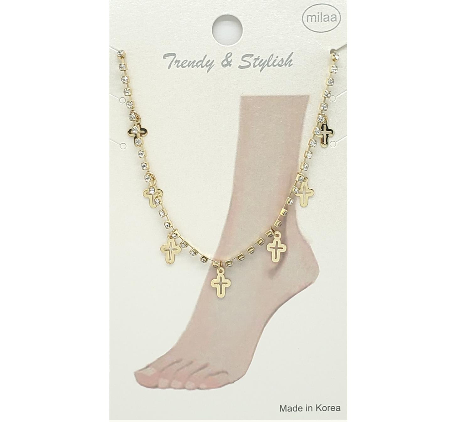 BRASS FINE CHAIN AND CROSS CHARMS ANKLET