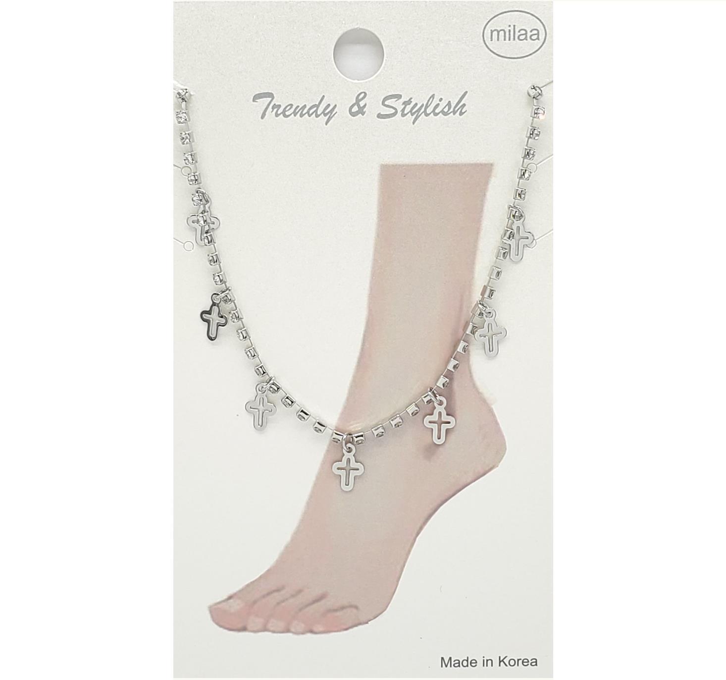 BRASS FINE CHAIN AND CROSS CHARMS ANKLET