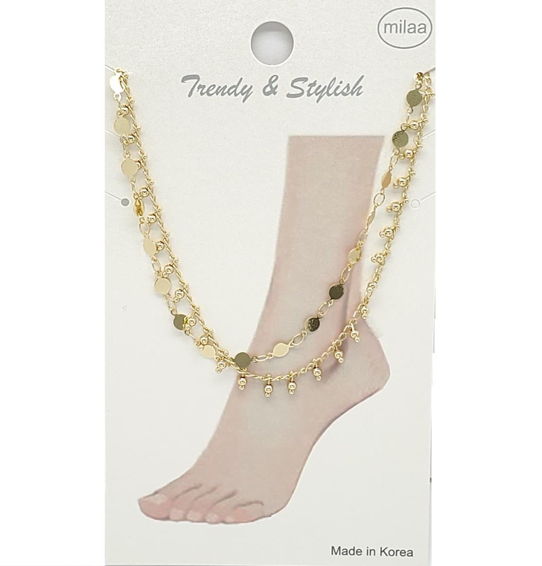 LAYERED BRASS CHAIN WITH BALL BEADS ANKLET