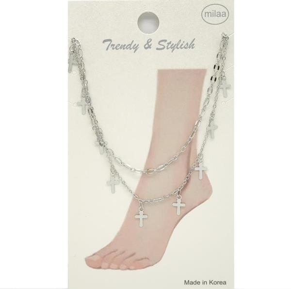 BRASS LAYERED CHAIN WITH CROSS CHARMS ANKLET