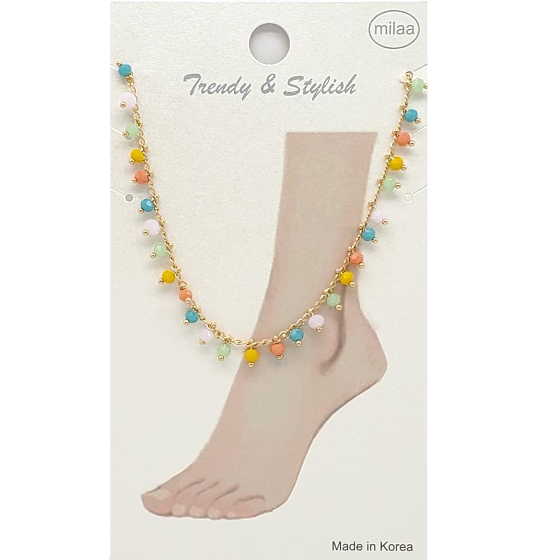 BRASS CHAIN CRYSTAL BEAD CHARM ANKLET