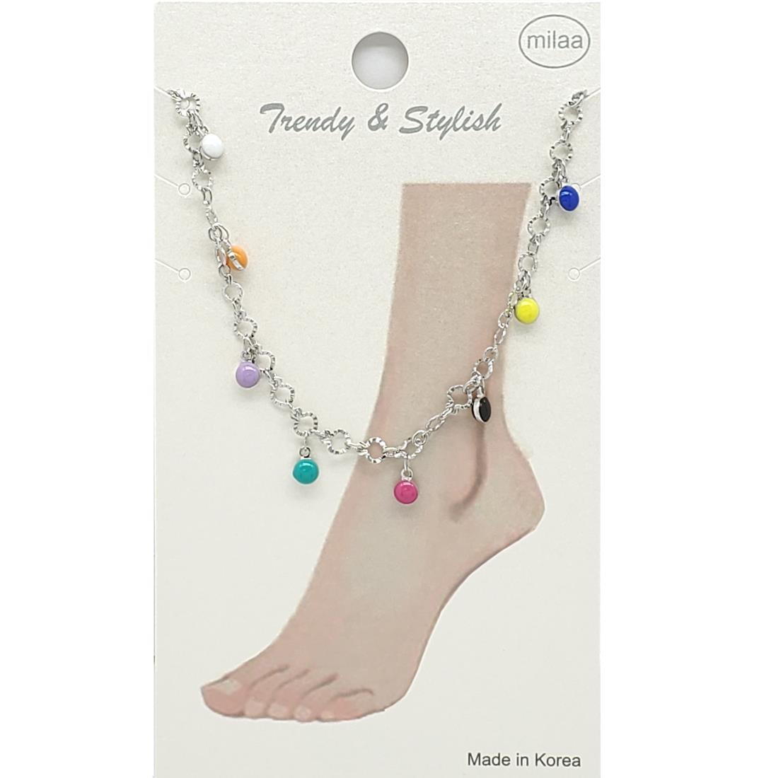 BRASS CIRCLE CHAIN WITH MULTICOLOR BEADS ANKLET