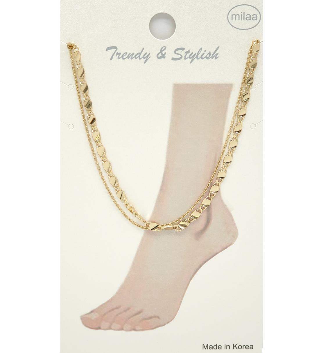 BRASS LAYERED METAL BEAD AND FINE CHAIN ANKLET