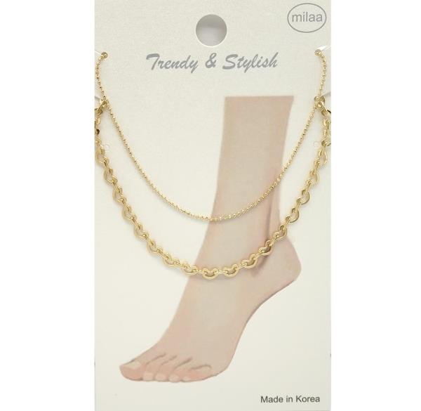 BRASS LAYERED HEART AND BALL CHAIN ANKLET