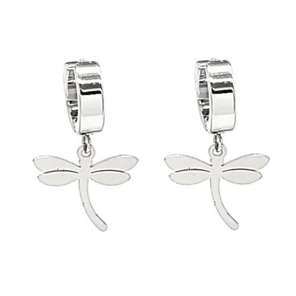Stainless Steel Dragonfly Charm Huggie Earrings