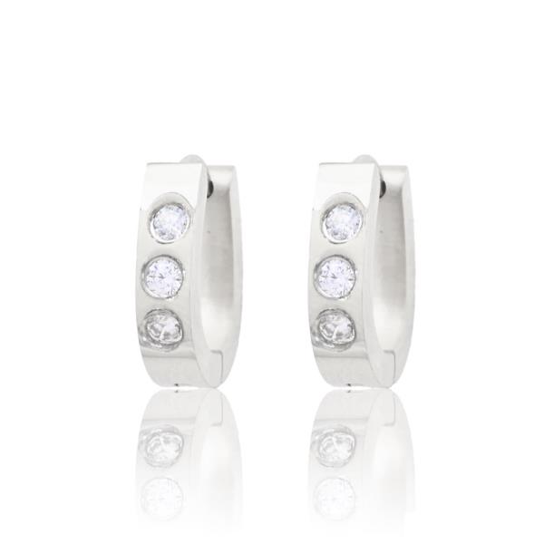 Stainless Steel U Shape Rhinestone Huggie Earrings