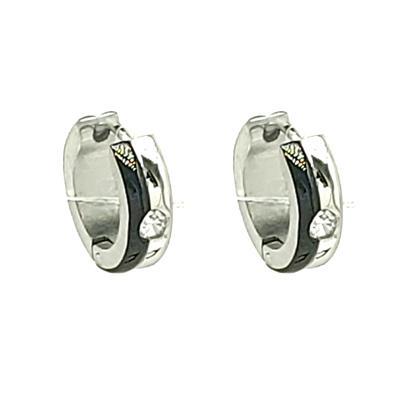 Stainless Steel Center Line Rhinestone Accent Huggie Earrings