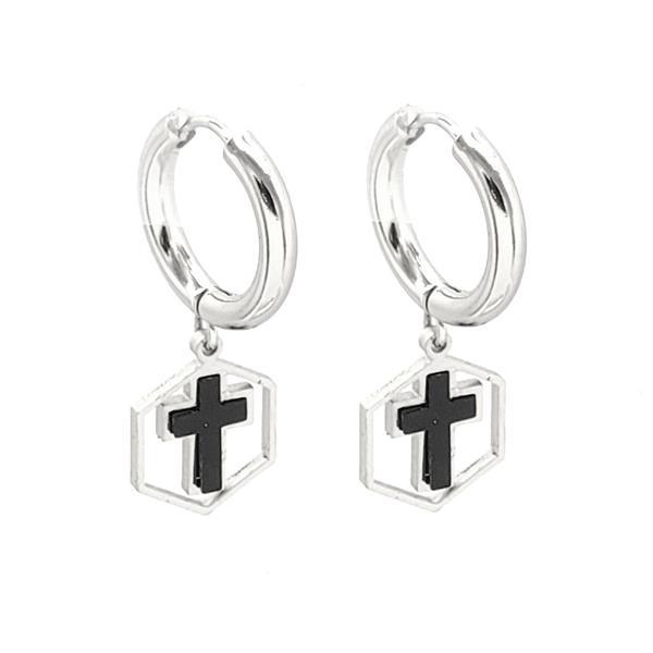 Stainless Steel Hexagon Cross Charm Simple Huggie Earrings