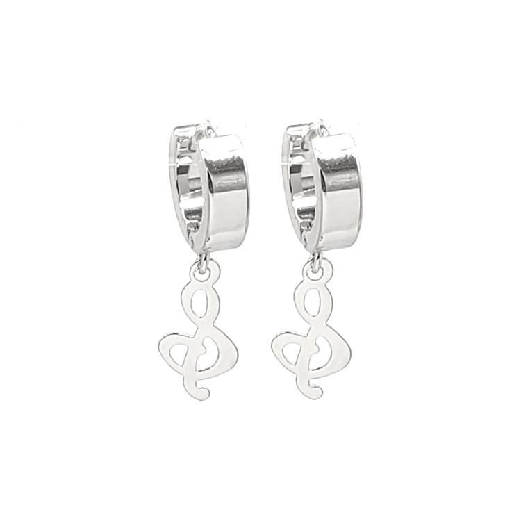 Stainless Steel Music Note Charm Huggie Earrings