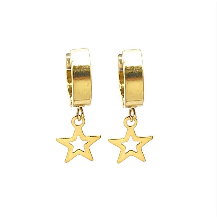 Stainless Steel Star Charm Huggie Earrings