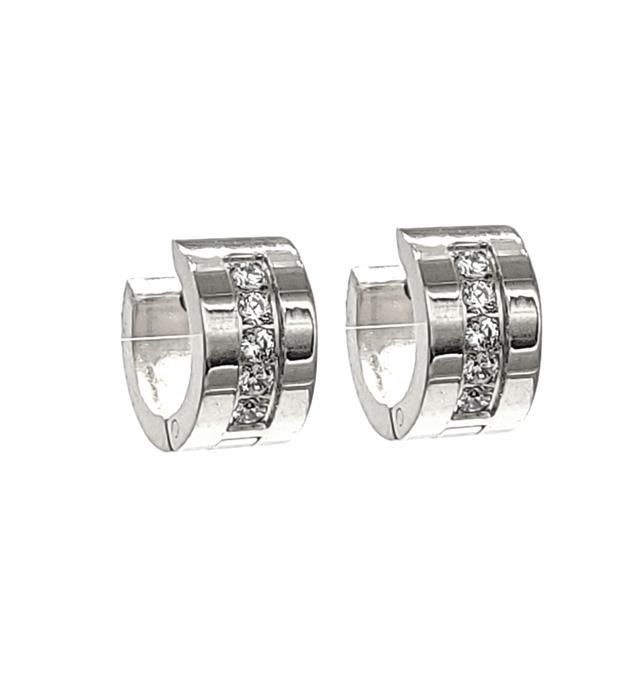 Stainless Steel Pave Cubic Wide Huggie Earrings