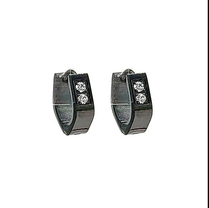 Stainless Steel Double Rhinestone Huggie Earrings