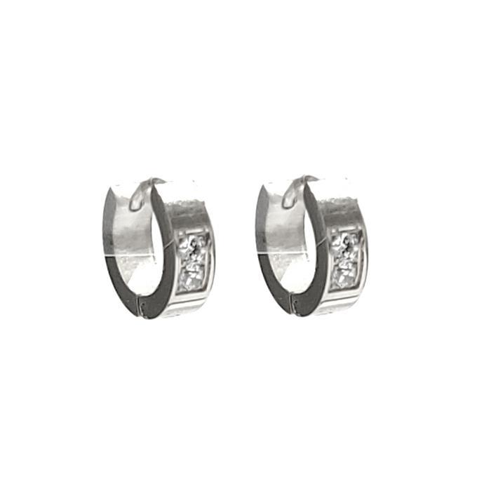 Stainless Steel Twin Rhinestone Huggie Earrings