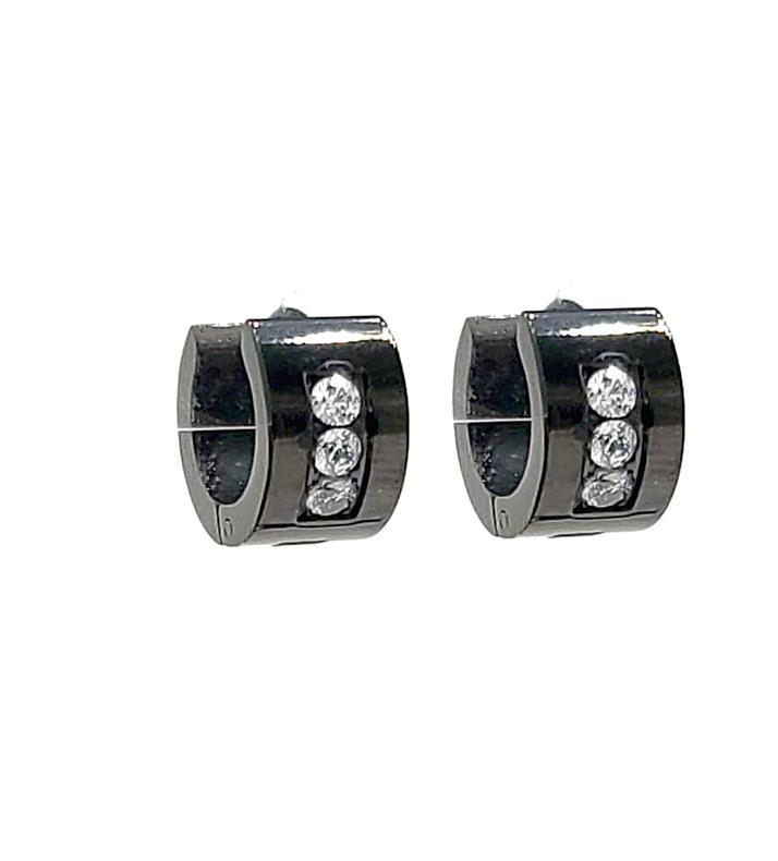 Stainless Steel Wide Rhinestone Huggie Earrings