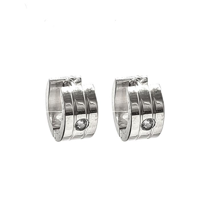 Stainless Steel Rhinestone Accented Wide Column Huggie Earrings