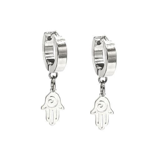 Stainless Steel Hamsa Charm Huggie Earrings