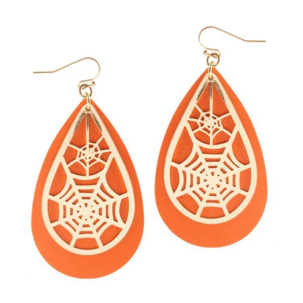 HALLOWEEN LEATHER WITH OPEN CUT METAL EARRING (SPIDER WEB)