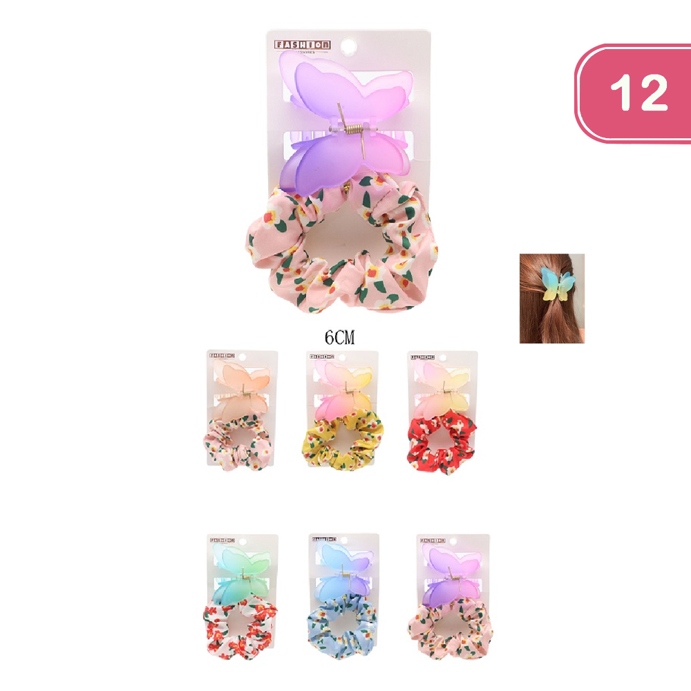 FASHION BUTTERFLY JAW HAIR CLIP SCRUNCHIE SET (12UNITS)