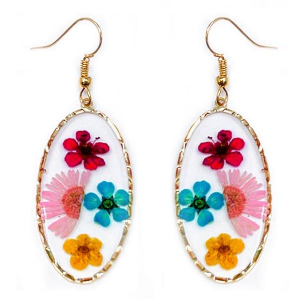 OVAL RESIN DRIED FLOWER EARRINGS