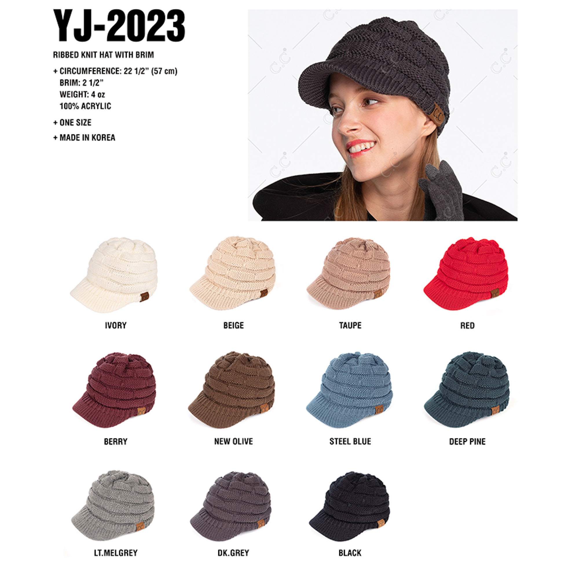 CC RIBBED KNIT HAT WITH BRIM