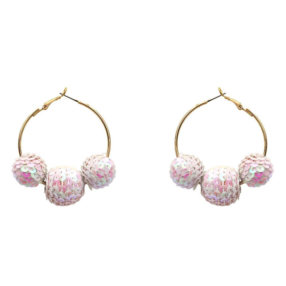 SEQUIN BALL BEAD HOOP EARRING