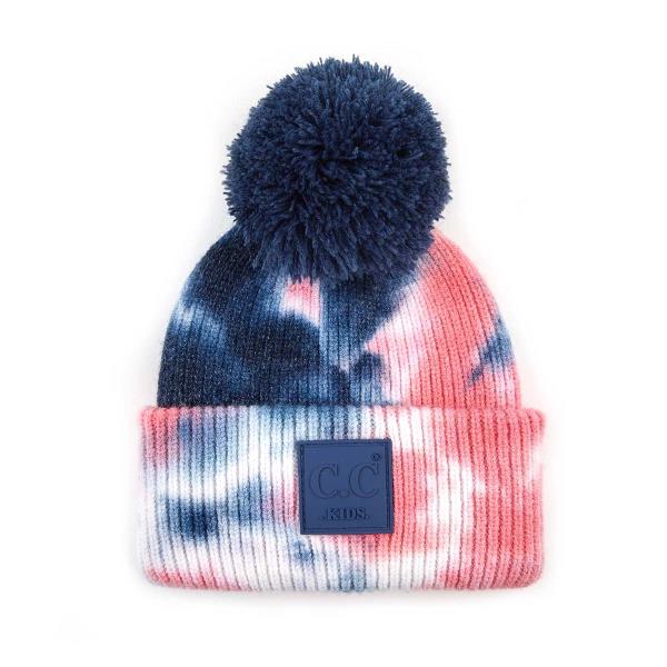 CC KIDS TIE DYE BEANIE WITH CC RUBBER PATCH AND YARN POM