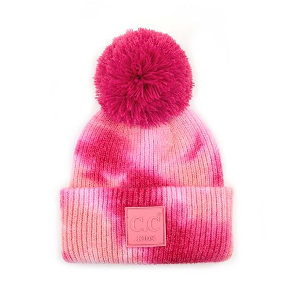 CC TIE DYE BEANIE WITH CC RUBBER PATCH AND YARN POM