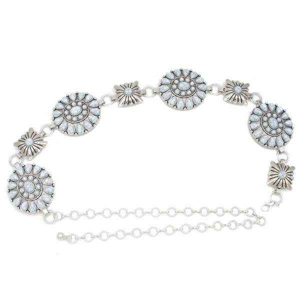 WESTERN SUNBEAM SQUARE STONE ACCENT CONCHO CHAIN BELT