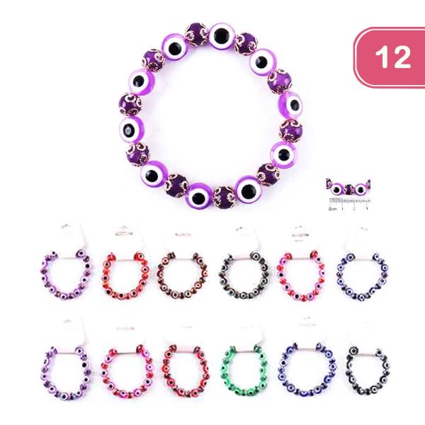 FASHION EVIL EYE BEADED BRACELET (12UNITS)