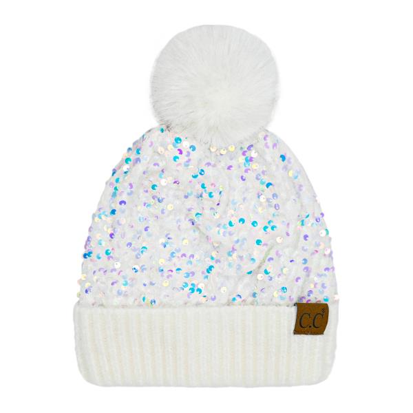 CC SEQUIN FUR POM BEANIE