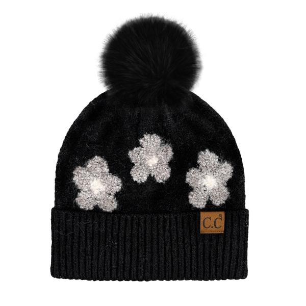 CC DAISY PATTERN BEANIE WITH POM
