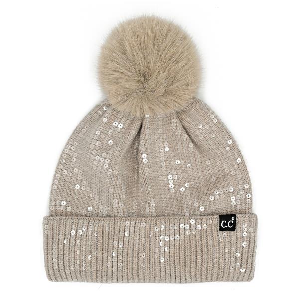 CC ALL OVER CLEAR SEQUIN POM BEANIE