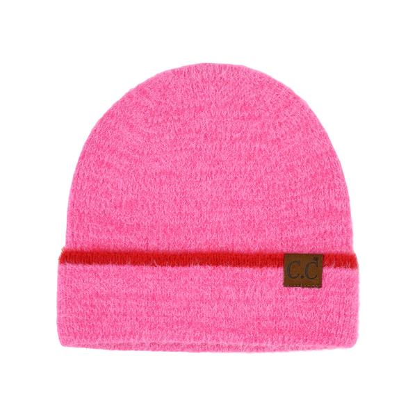 CC FEATHER YARN CUFF BEANIE WITH A STRIPE