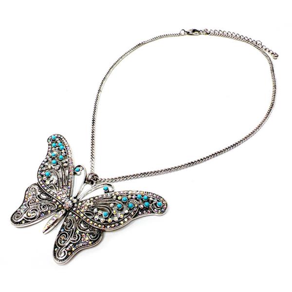 BUTTERFLY RHINESTONE BEADED NECKLACE