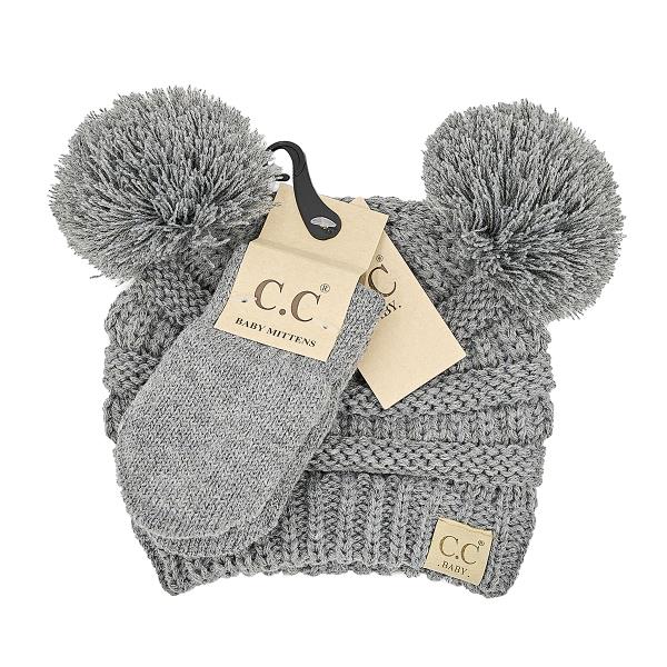 CC SOLID RIBBED BABY BEANIE HAT AND MITTEN GLOVE