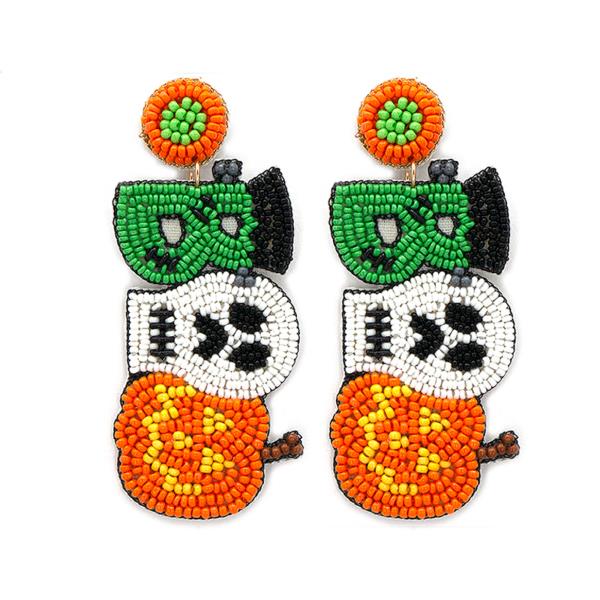 SEED BEAD HALLOWEEN BOO TRI TONE EARRING