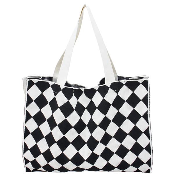 FASHION SMOOTH TWO TONE PATTERN DESIGN SHOULDER TOTE BAG