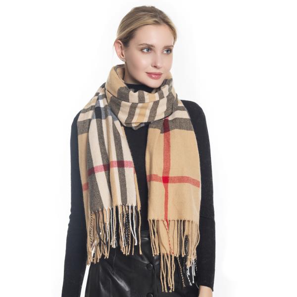 FASHION CHECK TASSEL OBLONG SCARF