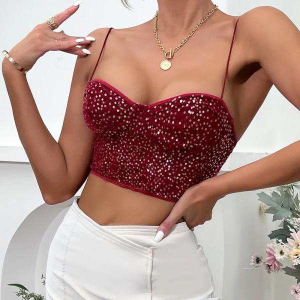 PLAIN SEQUIN CROPPED CAMISOLE TOP