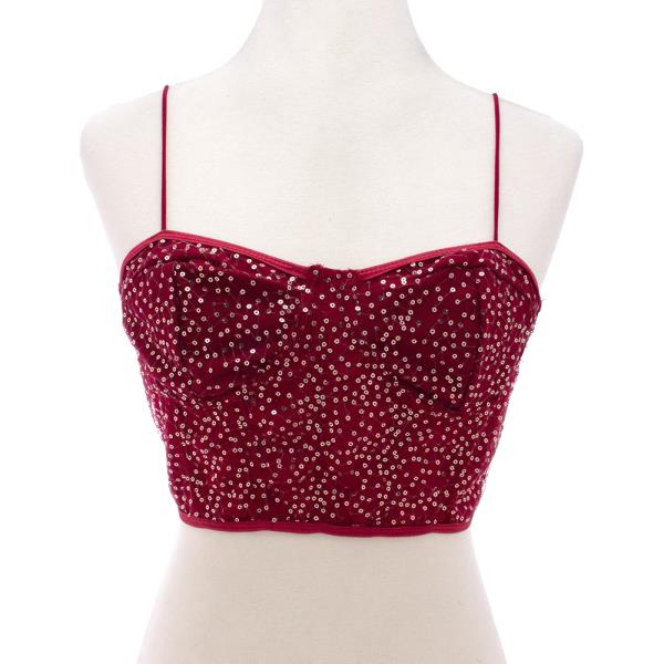 PLAIN SEQUIN CROPPED CAMISOLE TOP