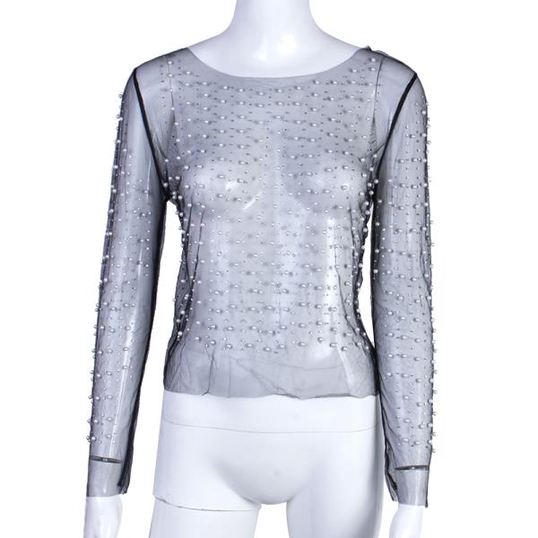 RHINESTONE PEARL SHEER NET CROP TOP