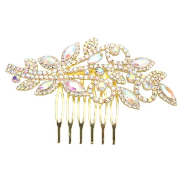 RHINESTONE FLORAL LEAF CLUSTER METAL HAIR COMB