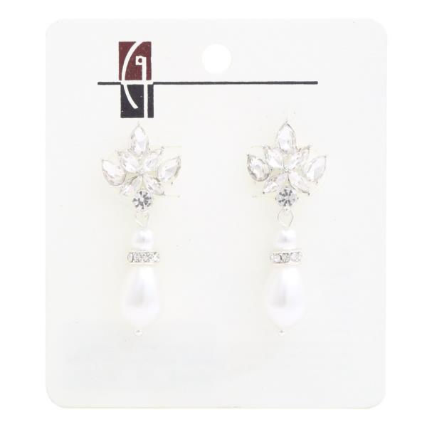 PEARL BEAD RHINESTONE DANGLE EARRING