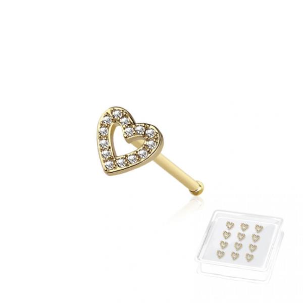 CZ PAVED HEART 316L SURGICAL STEEL BALL TIP NOSE STUD (12 UNITS)