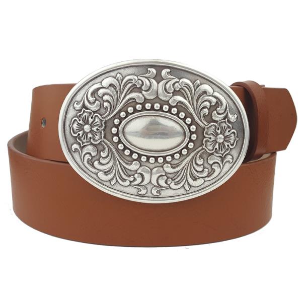 WESTERN FLORAL ETCHED OVAL BELT BUCKLE