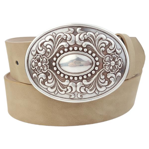 WESTERN FLORAL ETCHED OVAL BELT BUCKLE
