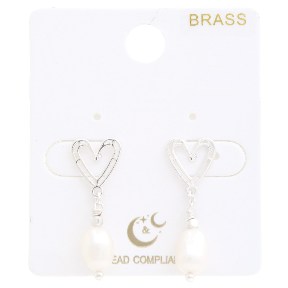 HEART SHAPE PEARL BEAD DANGLE EARRING