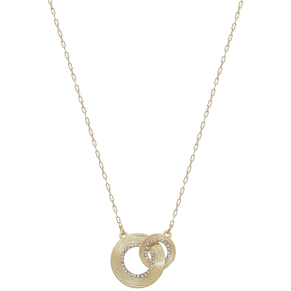 DOUBLE LINKED PAVE TEXTURED METAL PENDANT NECKLACE