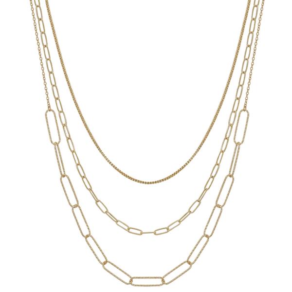 TEXTURED CLIP CHAIN 3 LAYERED NECKLACE