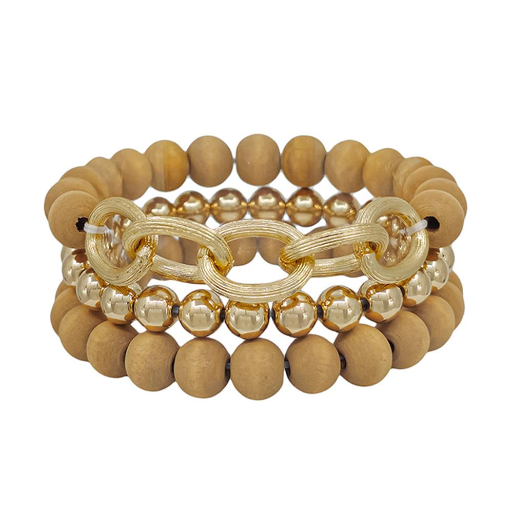 3 SET WOOD & CHAIN CCB BRACELET